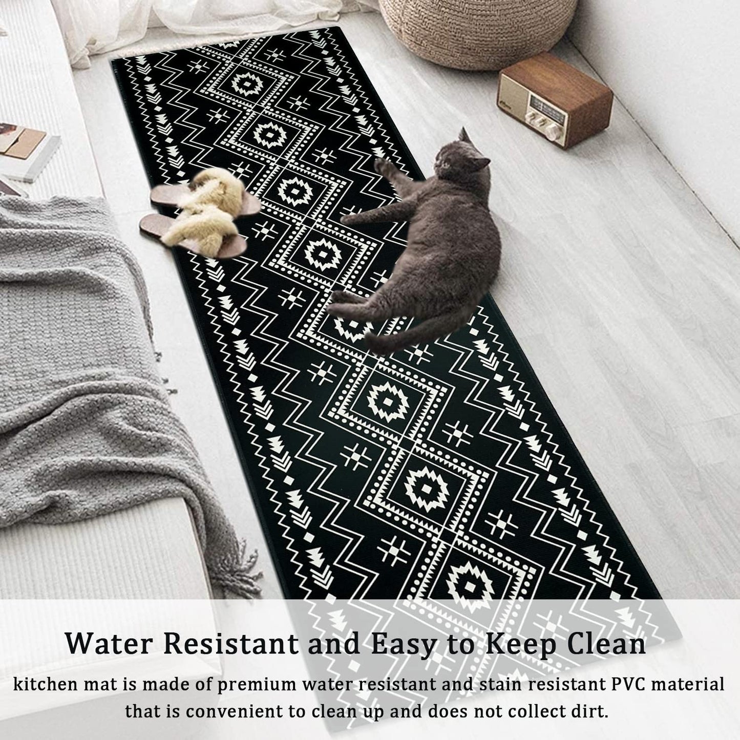 Anti Fatigue Non Slip Waterproof Washable Rug - 17x24+17x48inch Grey