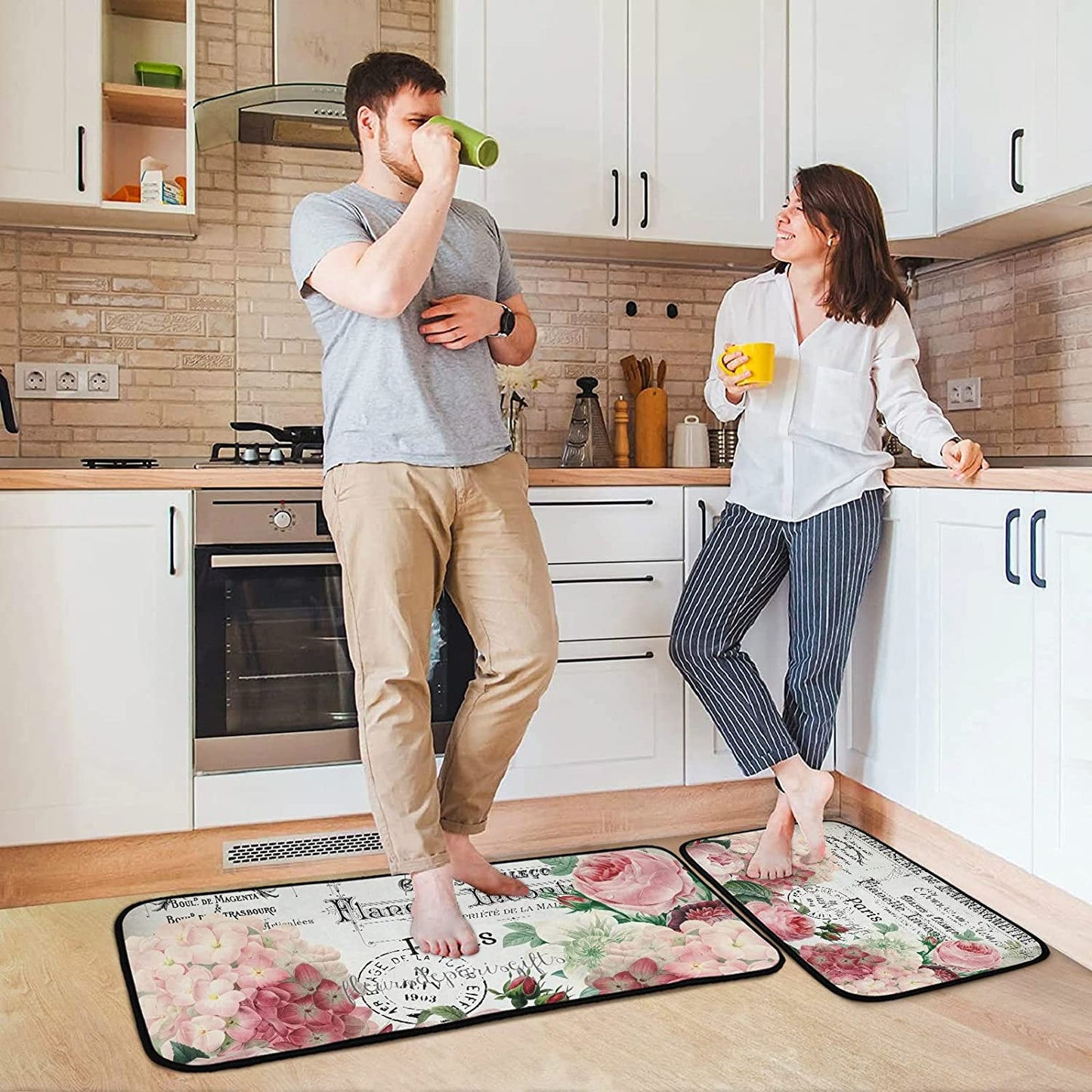 2 Pieces Honeycomb Beehive Wasp Bumblebee Anti Fatigue Kitchen Rug Set - 20"x28"+20"x47" 20"x28"+20"x47"