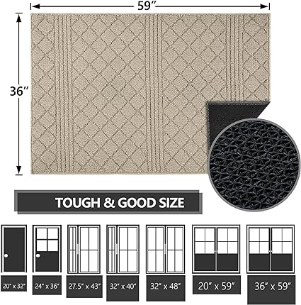 Machine Washable Non-Slip Rubber Backing Entrance Rug, Low Profile Absorbent Dirt Trapper Doormat