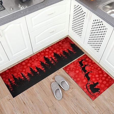 Set of 2 Non Slip Thick Truck Kitchen Rugs and Mats, 17"x47"+17"x28"