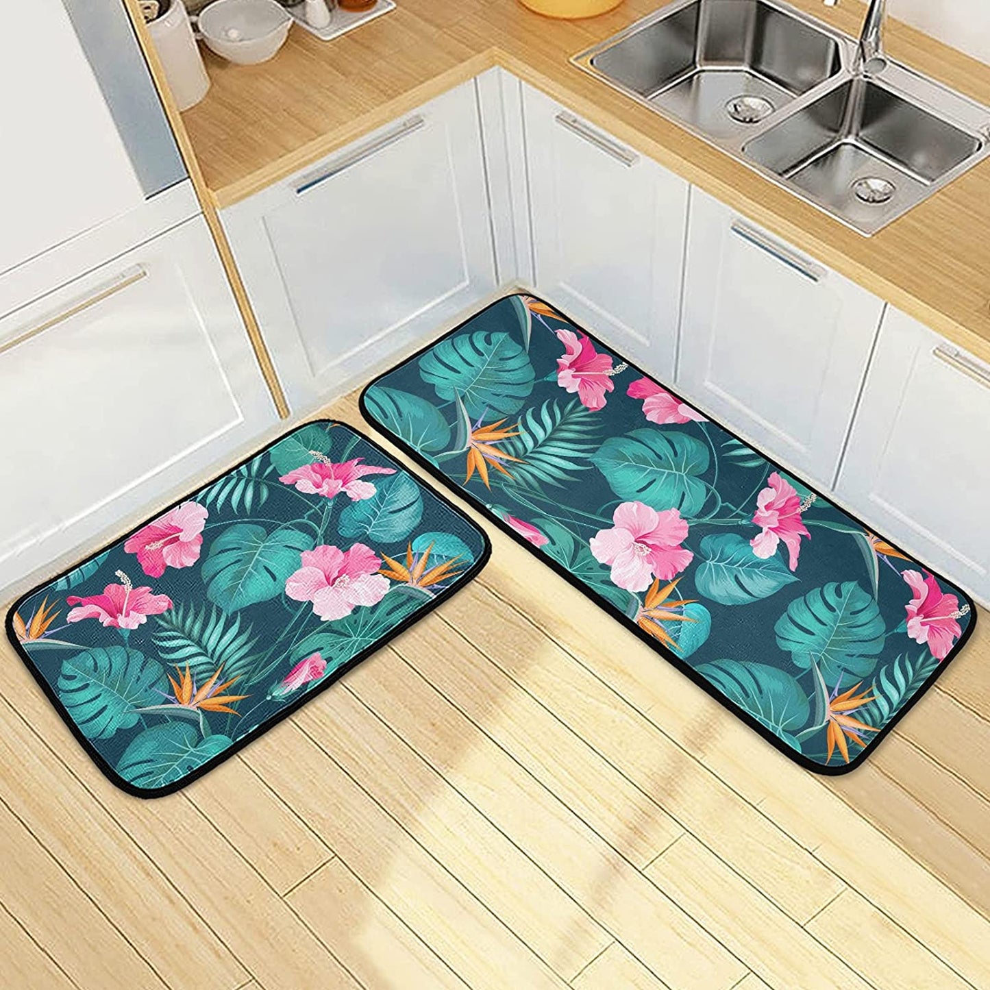 2 Pieces Honeycomb Beehive Wasp Bumblebee Anti Fatigue Kitchen Rug Set - 20"x28"+20"x47" 20"x28"+20"x47"