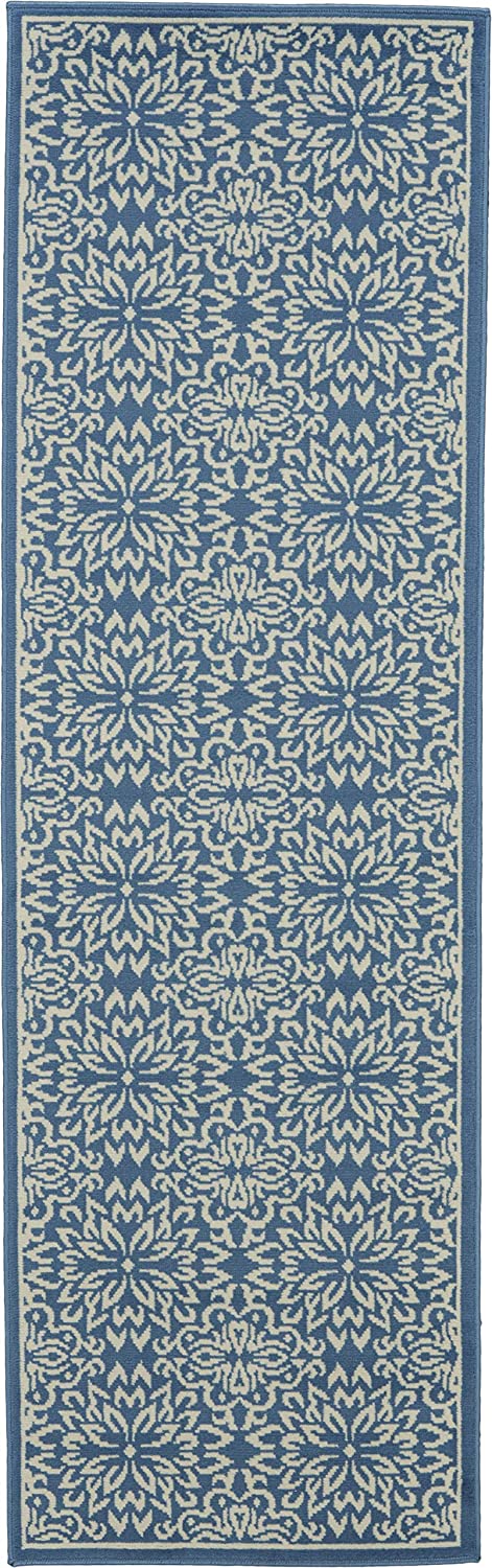 Transitional Floral Ivory/Blue Area Rug