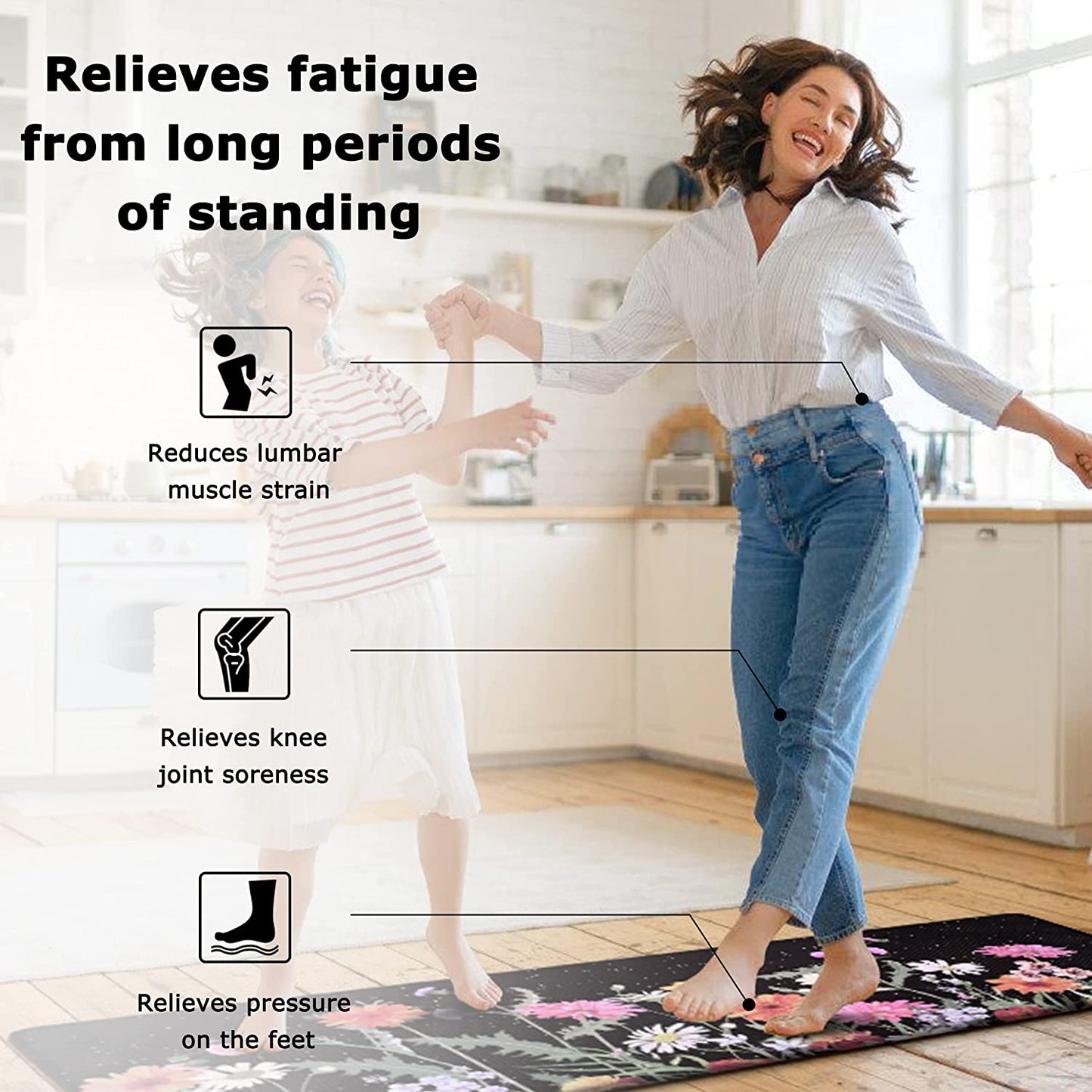 Anti Fatigue Waterproof Cushioned Black Set of 2, Non Skid Standing Mats with Kitchen Motto 17.3''x29''+17.3''x47''