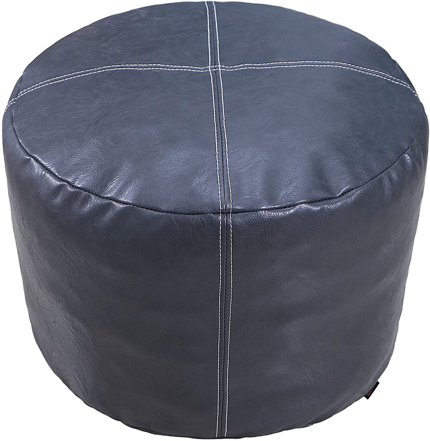 Unstuffed Nordic Faux Leather Pouf, Premium Handmade Ottoman