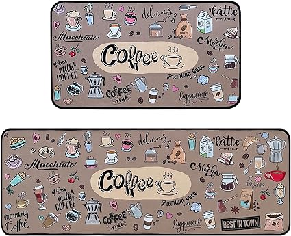 Non Skid Washable Microfiber mats for Kitchen Floor, Kitchen Rules Theme Kitchen Cushioned Runner Rug Decor Sets of 2,Size 17"x 47"+17"x 30"