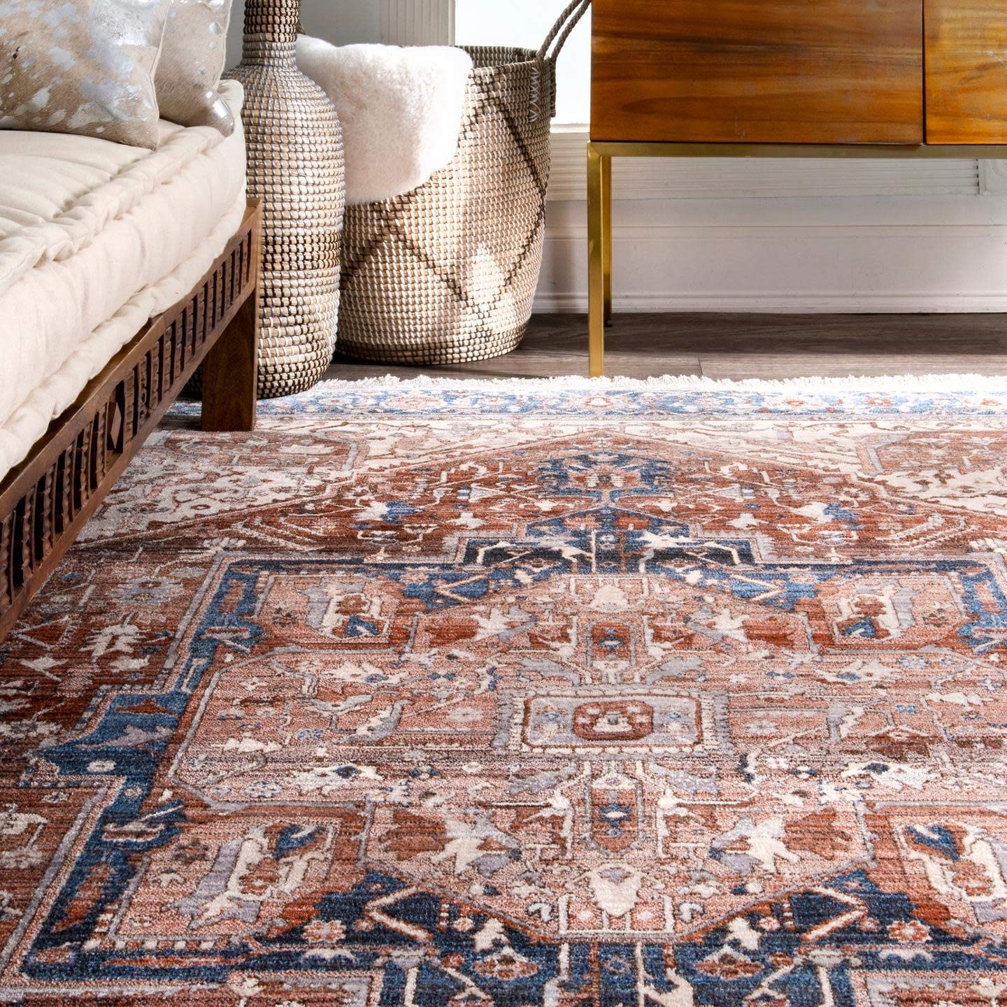 Medallion Fringe Blue Soft Area Rug