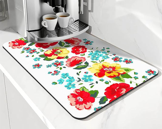 Accessories for Countertop Pioneer Flower Absorbent Hide Stain Rubber Backed Dish Drying Mats, (20x12in)