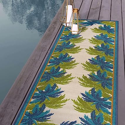 Tropical Floral Border Non-Shedding Outdoor Rugs -  2' x 7'