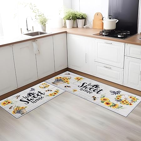 Sets of 2, Non Slip Washable Bohemian Rugs, Boho Kitchen Decor, 17"x30"+17"x47"