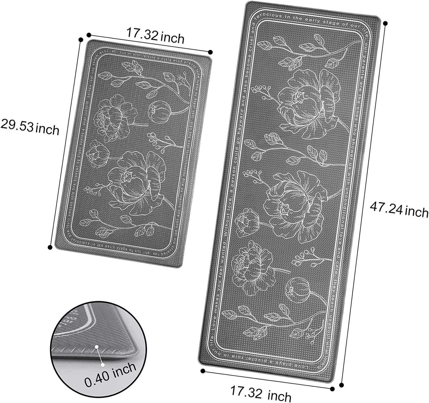 Set of 2- Cushioned Anti Fatigue Kitchen Mat 17"x47"+17"x29",