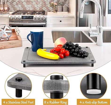 Stone Drying Counter Instant Dry Diatomaceous Earth Sink Caddy Organizer with Stainless Steel Feet (L White)