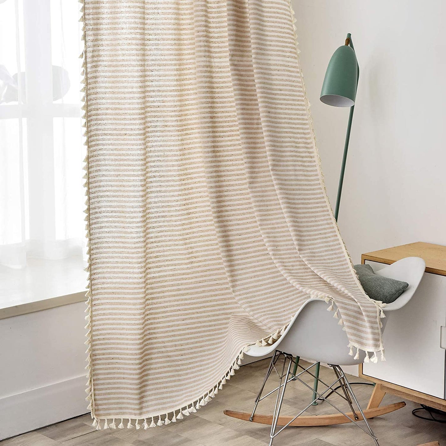 ColorBird Striped Semi-Blackout Window Curtains 2 Panels Farmhouse Style Cotton Linen