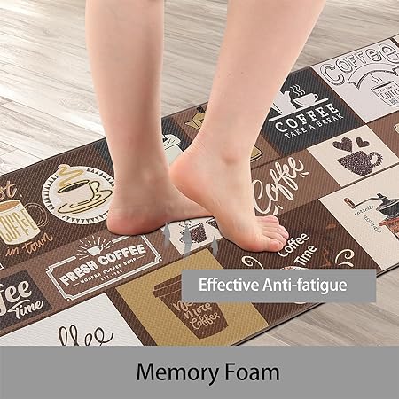 [2 PCS] Cushioned Anti-Fatigue Waterproof Non-Skid Ergonomic Comfort Foam Rugs, (Black) 17.3"x30"+17.3"x47"