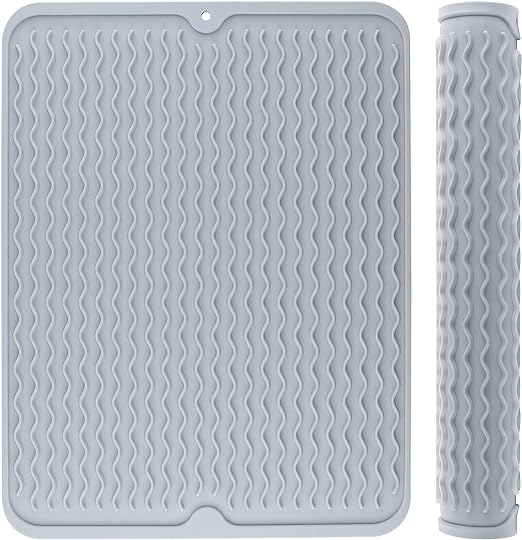 Heat Resistant Silicon Dish Drying Mat, (12" x 16", GREY)