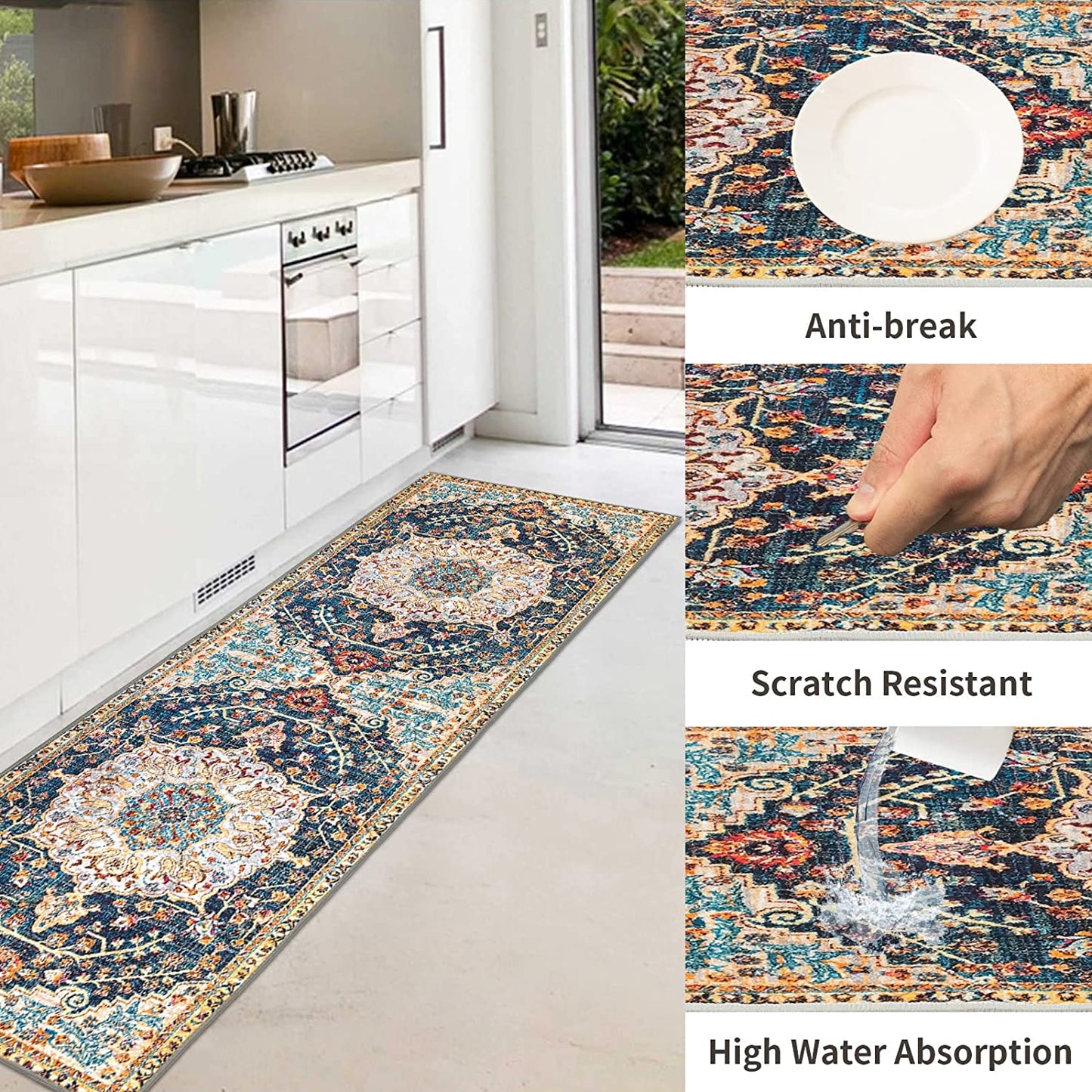 Set of 2 Non-Slip Bohemian Kitchen Runner Rug 63*19.7/31.5*19.7