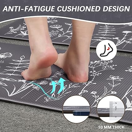 Anti Fatigue Cushioned Washable Kitchen Rug 2 Piece, 17 x 47 and 17 x 30 Inches