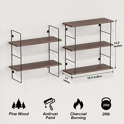 5 Pcs Wall MountedFloating Shelves with Metal Frame