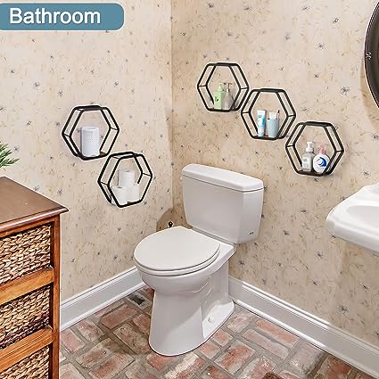 Hexagonal Floating Shelves Wall Mounted Set of 3 Wood Farmhouse Storage Honeycomb Wall Shelf for Bathroom, Kitchen, Bedroom, Living Room, Office,Driftwood Finish