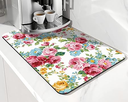 Accessories for Countertop Pioneer Flower Absorbent Hide Stain Rubber Backed Dish Drying Mats, (20x12in)