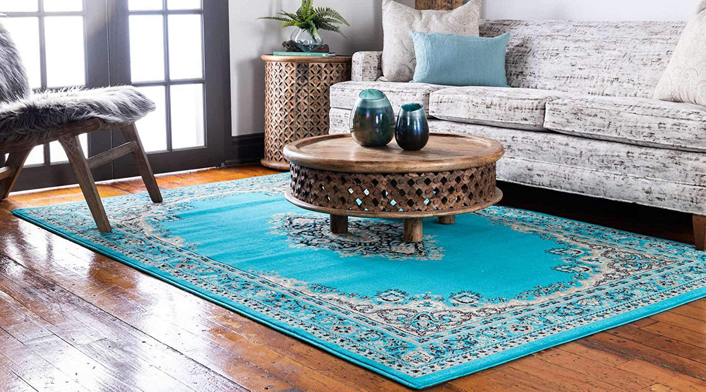 Traditional Turquoise Soft Area Rug