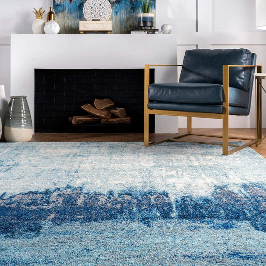 Contemporary Abstract Blue Soft Area Rug