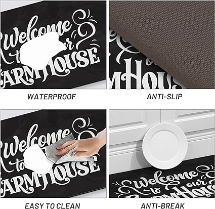 Non Skid Washable Anti Fatigue Mat Waterproof Cushioned Kitchen Matt for Standing 17.3"x29", Farmhouse