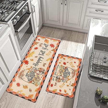 2 PCS Anti Fatigue Non Slip Waterproof Comfort Fall Kitchen Standing Mats, 17"x28"+17"x47"