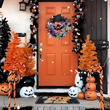 Non Slip Backing Halloween Kitchen Rug Set of 2 (Black, 17"x47"+17"x30")