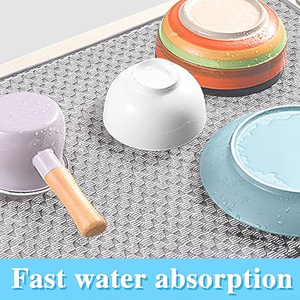 2 Pack Microfiber Dish Drying Mat,24*17 inch Absorbent Dish Drainer Kitchen Counter,Large Size Dish Drying Pad for Countertops,Sinks,Draining Racks(Gray)