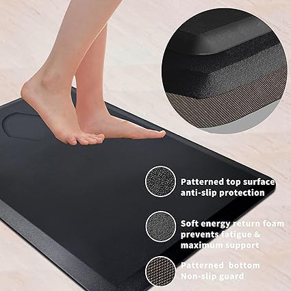 2 Pcs Black Anti Fatigue, Comfort for Standing up, Non Skid Washable Mats, 17.3"X28"+17.3"X47"