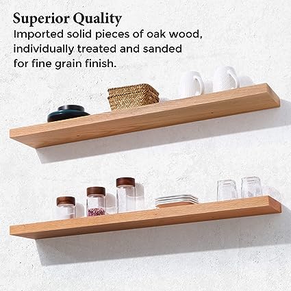 24 Inch Wall, Set of 2, Solid Wood Shelves for Wall Storage