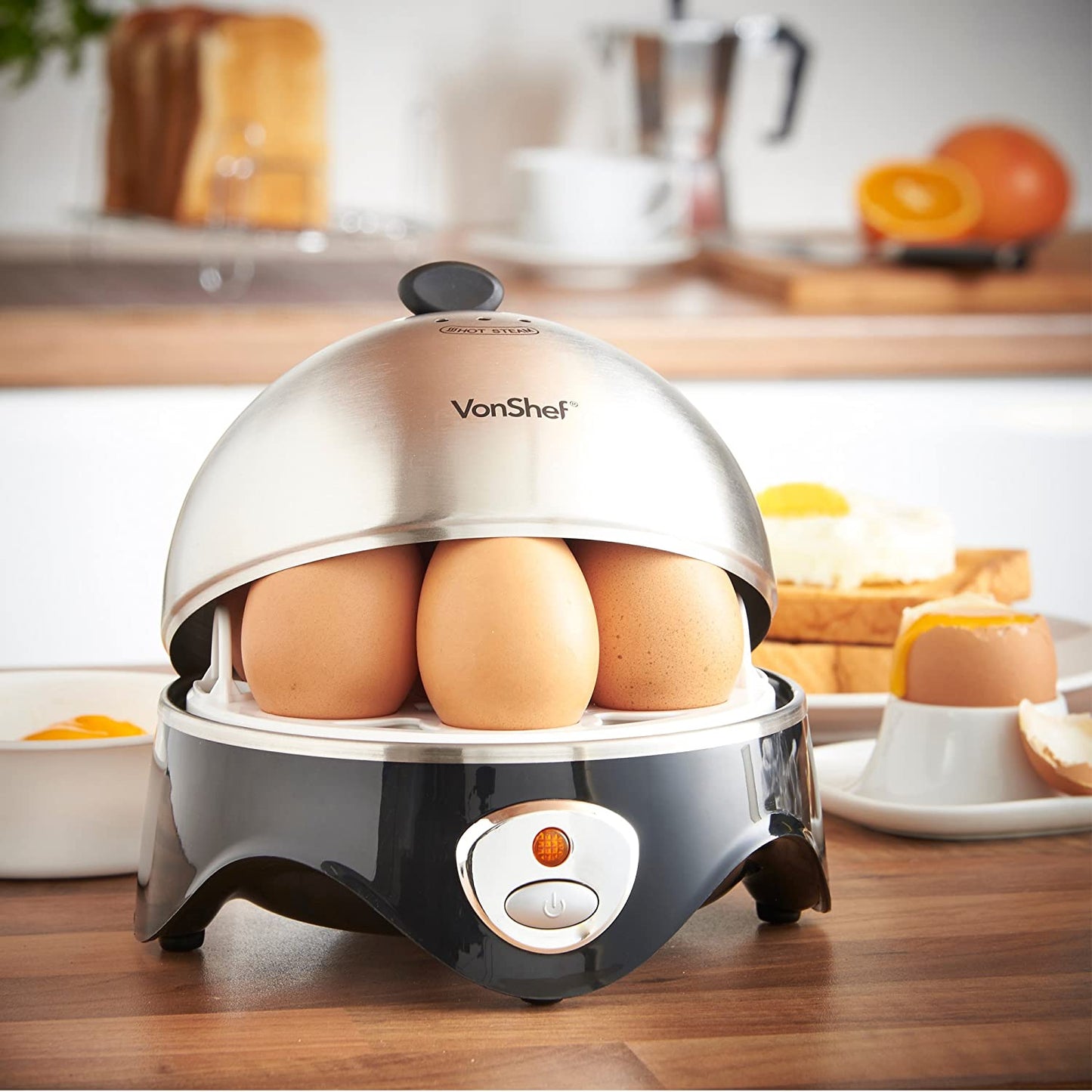7- Egg Electric Cooker Stainless Steel with Poacher & Steamer Attachment
