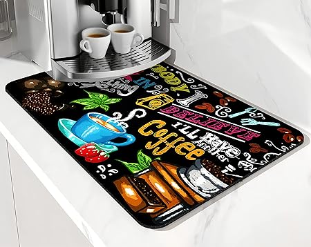 Accessories for Countertop Pioneer Flower Absorbent Hide Stain Rubber Backed Dish Drying Mats, (20x12in)