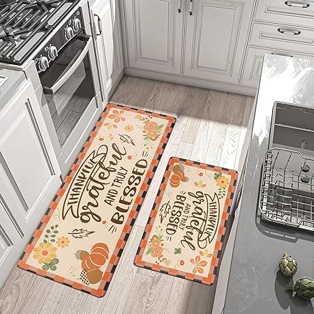 2 PCS Anti Fatigue Non Slip Waterproof Comfort Fall Kitchen Standing Mats, 17"x28"+17"x47"