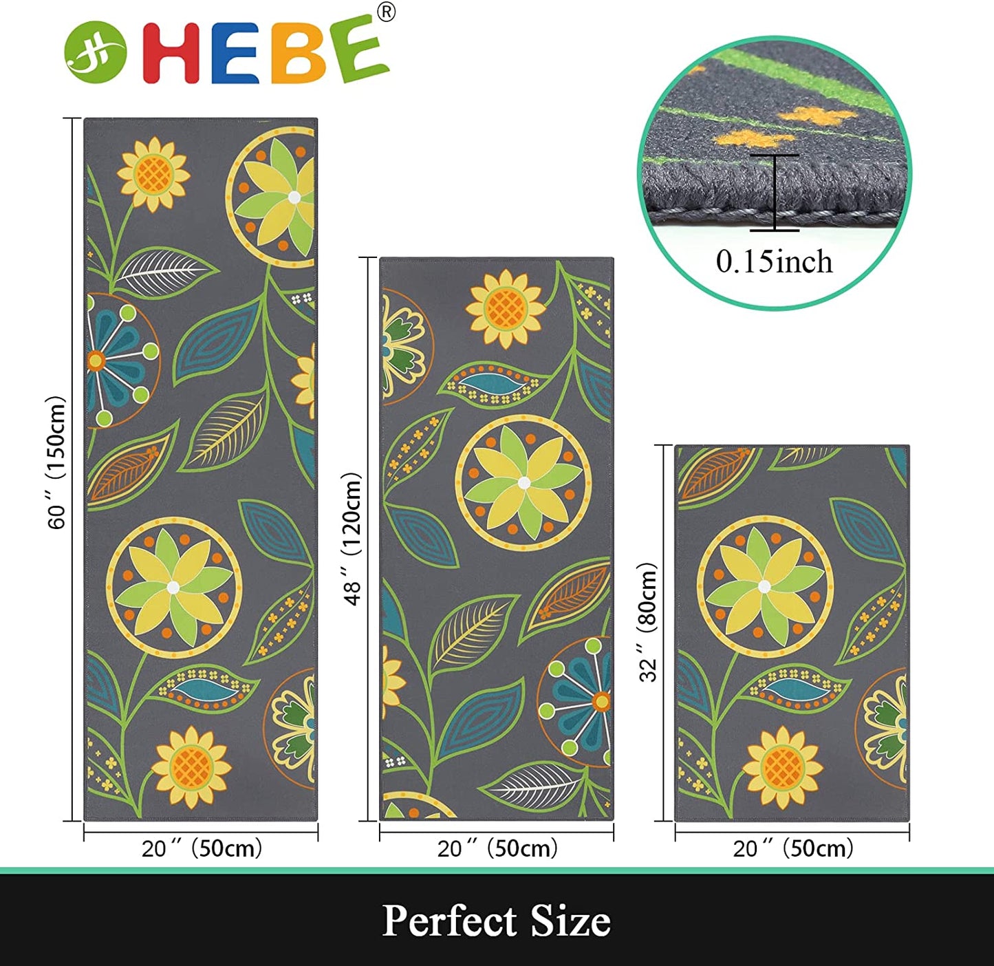Boho Sets 3 Piece Washable Kitchen Rug