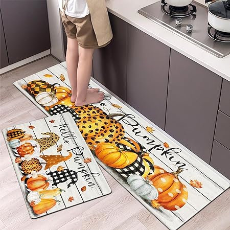 Set of 2 Non Slip Cushioned Thanksgiving Anti Fatigue Waterproof Mats