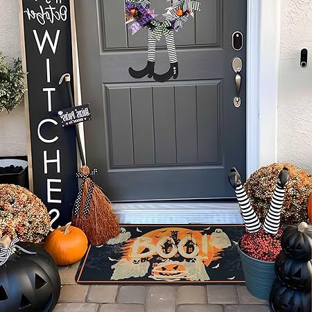 Non Slip Backing Halloween Kitchen Rug Set of 2 (Black, 17"x47"+17"x30")