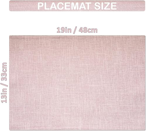 Placemat Set-Washable Elegant Table Mats for Dining Heat-Resistant Cloth Table. 13x19 - Pink