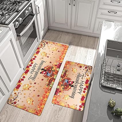 Ocean Themed Waterproof Non Slip Kitchen Floor Mats Coastal Beach Anti Fatigue Mat Seashell Coral Starfish Decorative Mat for Home Kitchen Sink EntranceSet of 2