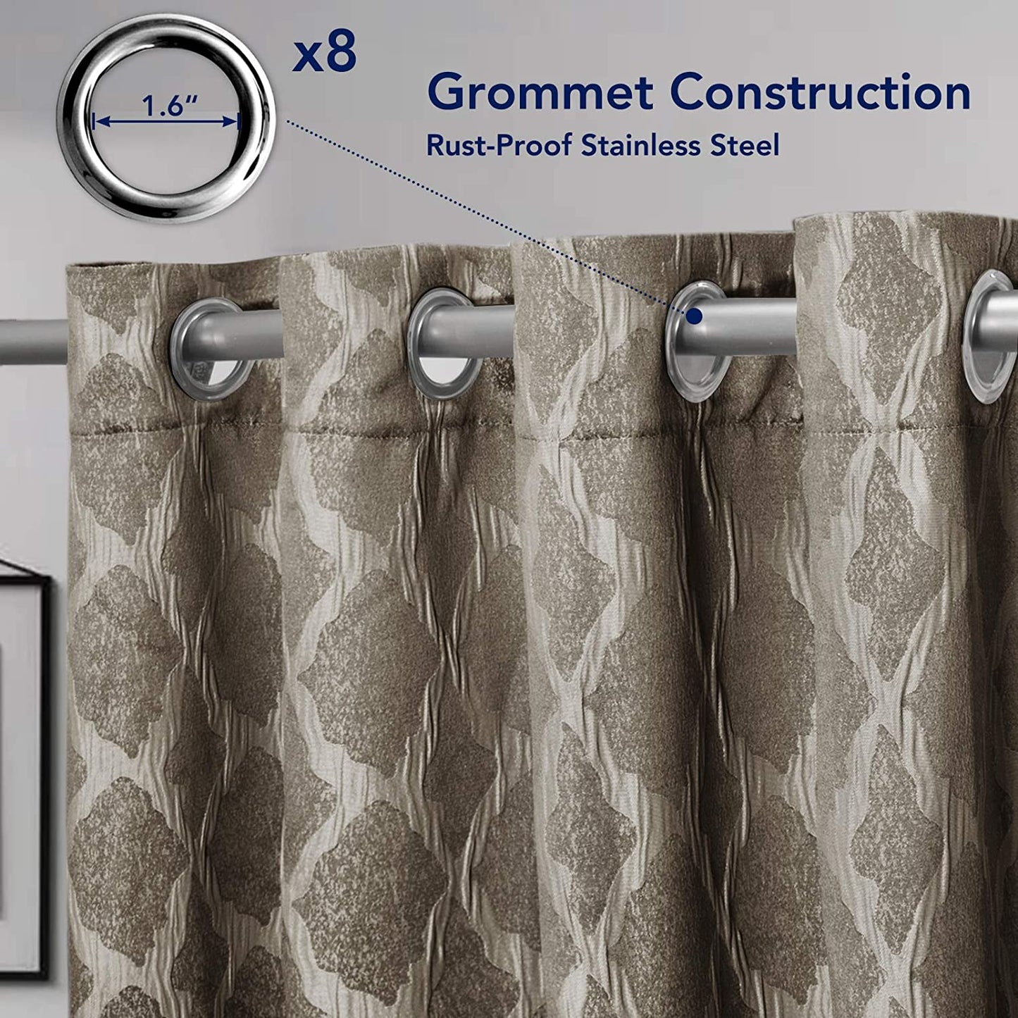 Jacquard Blackout Curtains for Bedroom, Cold/Heat/Sun Blocking and Noise Reduction Thermal Insulated Window Drapes, Camel, 52 x 63 inch Length, Set of 2 Grommet Curtain Panels