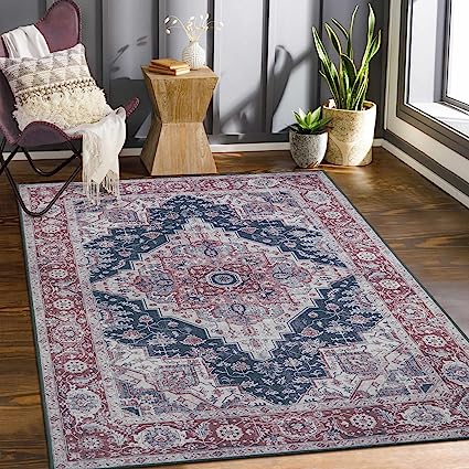 Non-Slip Distressed Vintage Persian Oriental, Small Accent Throw Low Pile Traditional Area Rug - 2' X 3'