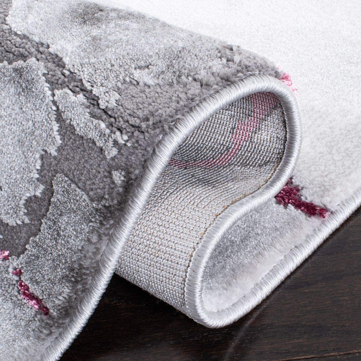 Modern Abstract Area Rug, Grey/Wine