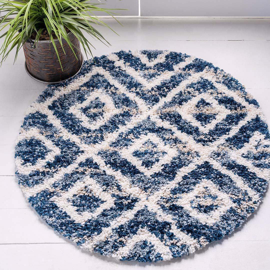 Lattice Tassel Blue Ivory Beige Plush Shag Area Rugs