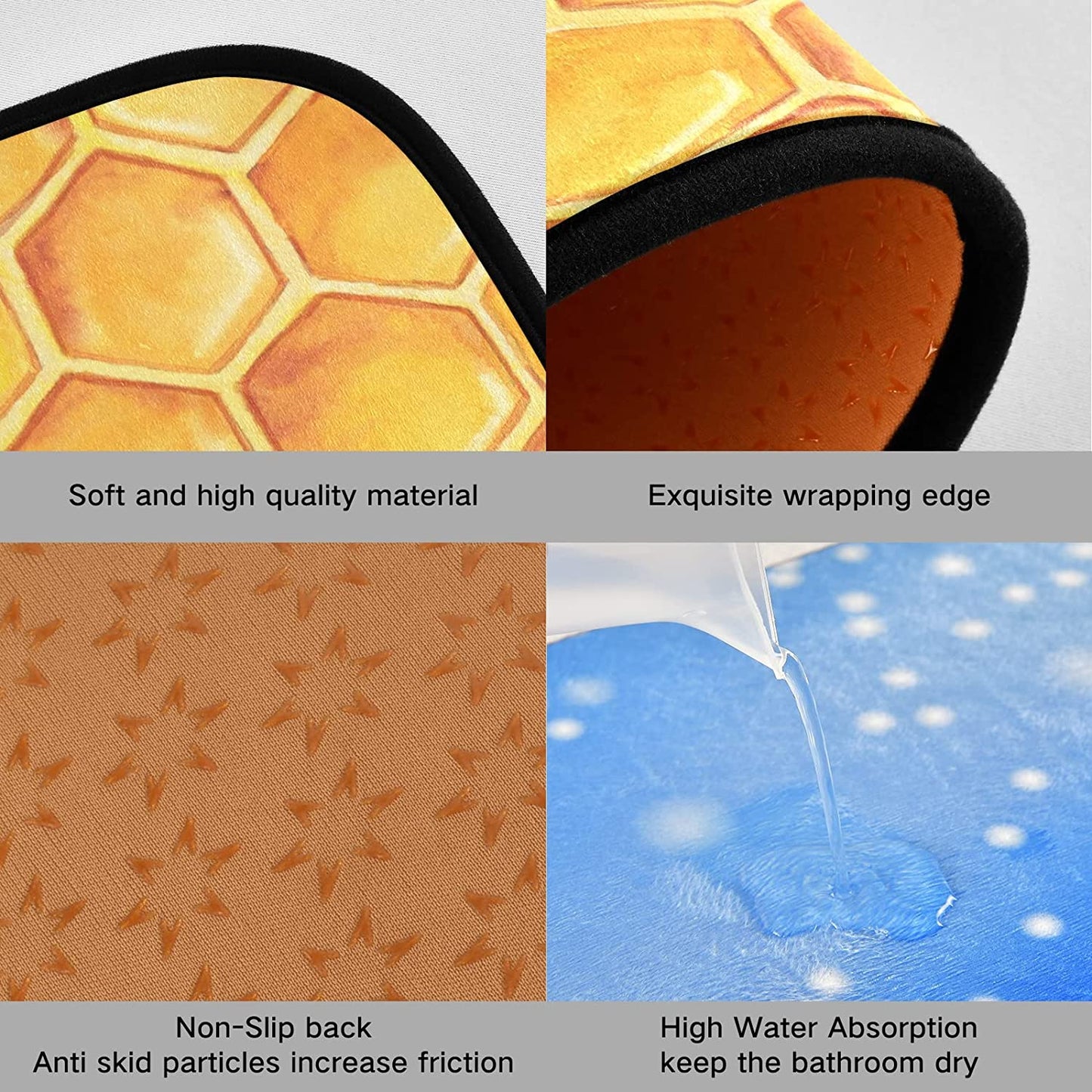 2 Pieces Honeycomb Beehive Wasp Bumblebee Anti Fatigue Kitchen Rug Set - 20"x28"+20"x47" 20"x28"+20"x47"