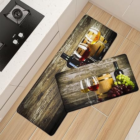 Set 2 Pieces Artistic Colorful Non Slip Anti Fatigue Kitchen Rugs Comfort Standing Mats, 17.3" x 28" + 17.3" x 47"