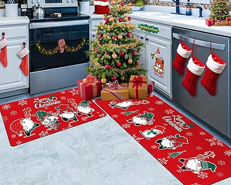 2PCS Christmas Cushioned Non Slip Floor Mat, (Black,L)