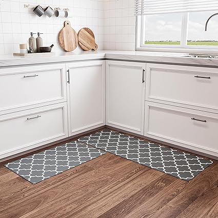 【2 PCS】 Non Skid Kitchen Runner Rug Absorbent Resist Dirt, Kitchen Floor Mat Waterproof Comfort Standing Mat for Kitchen,Home Office,Sink,Laundry（Dark Gray）