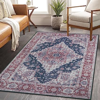 Non-Slip Distressed Vintage Persian Oriental, Small Accent Throw Low Pile Traditional Area Rug - 2' X 3'