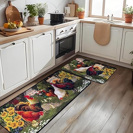 Non Skid Washable Microfiber mats for Kitchen Floor, Kitchen Rules Theme Kitchen Cushioned Runner Rug Decor Sets of 2,Size 17"x 47"+17"x 30"