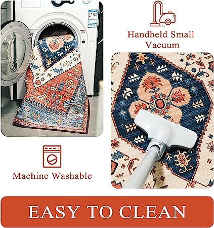 Non-Slip Distressed Vintage Persian Oriental, Small Accent Throw Low Pile Traditional Area Rug - 2' X 3'